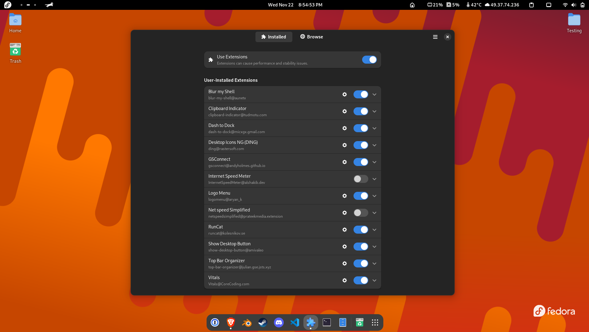 Extension Manager Screenshot